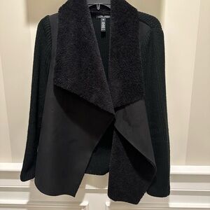 Aqua Black Faux Fur Cardigan